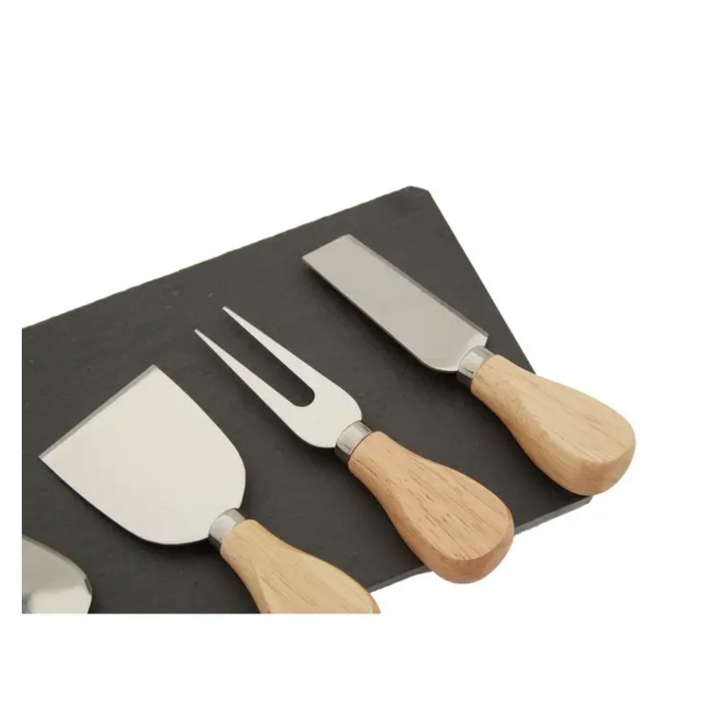 4Pc Cheese Knife With Slate Tray