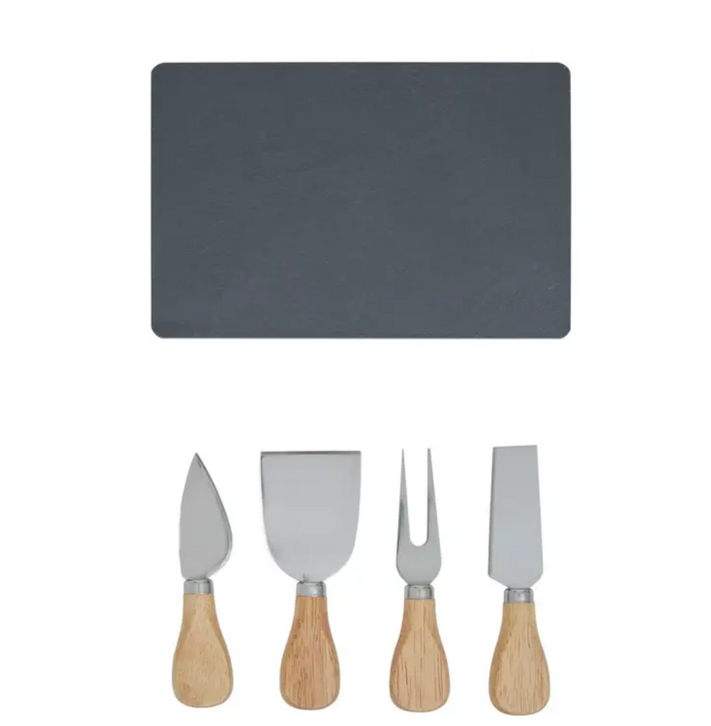 4Pc Cheese Knife With Slate Tray
