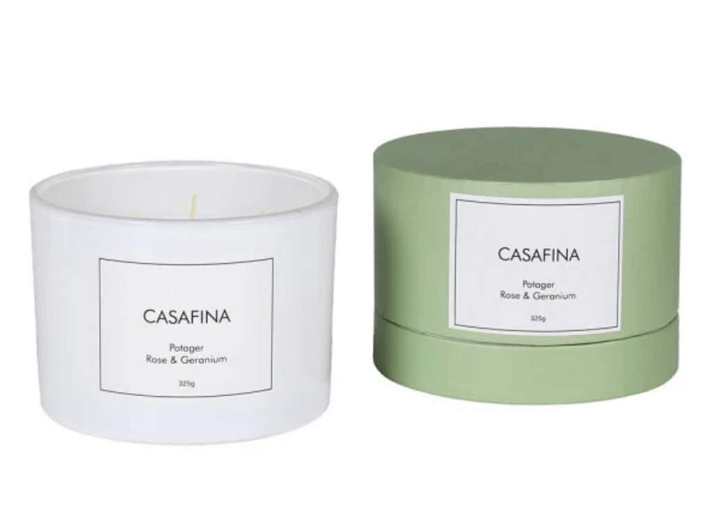 Casafina candle and container on a white background