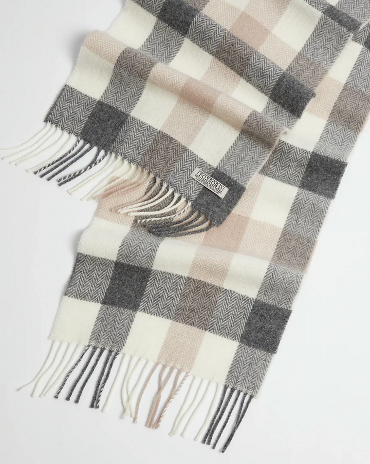 
Foxford Neutral Block Check Lambswool Scarf
