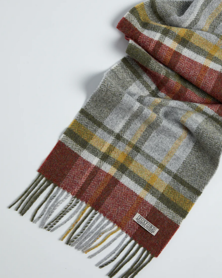 
Foxford Rust and Green Tartan Lambswool Scarf
