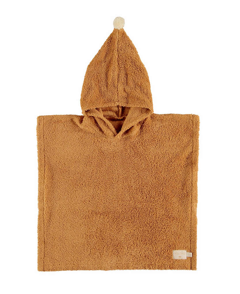 Brown hooded towel on a white background