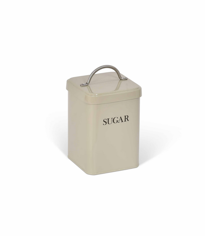 Beige 'SUGAR' storage canister on a white background