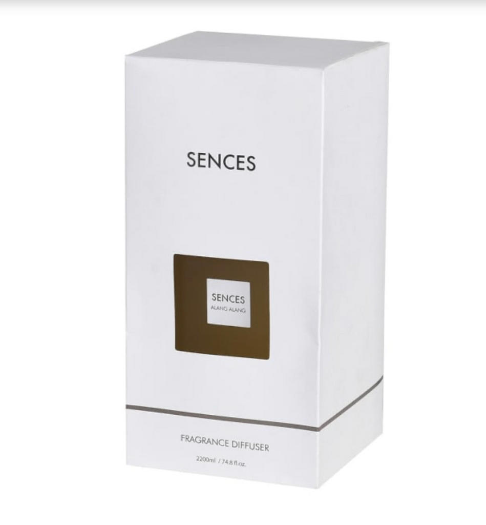 White box packaging of Sences fragrance diffuser on a white background