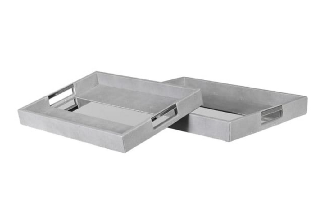 Two gray trays on a white background