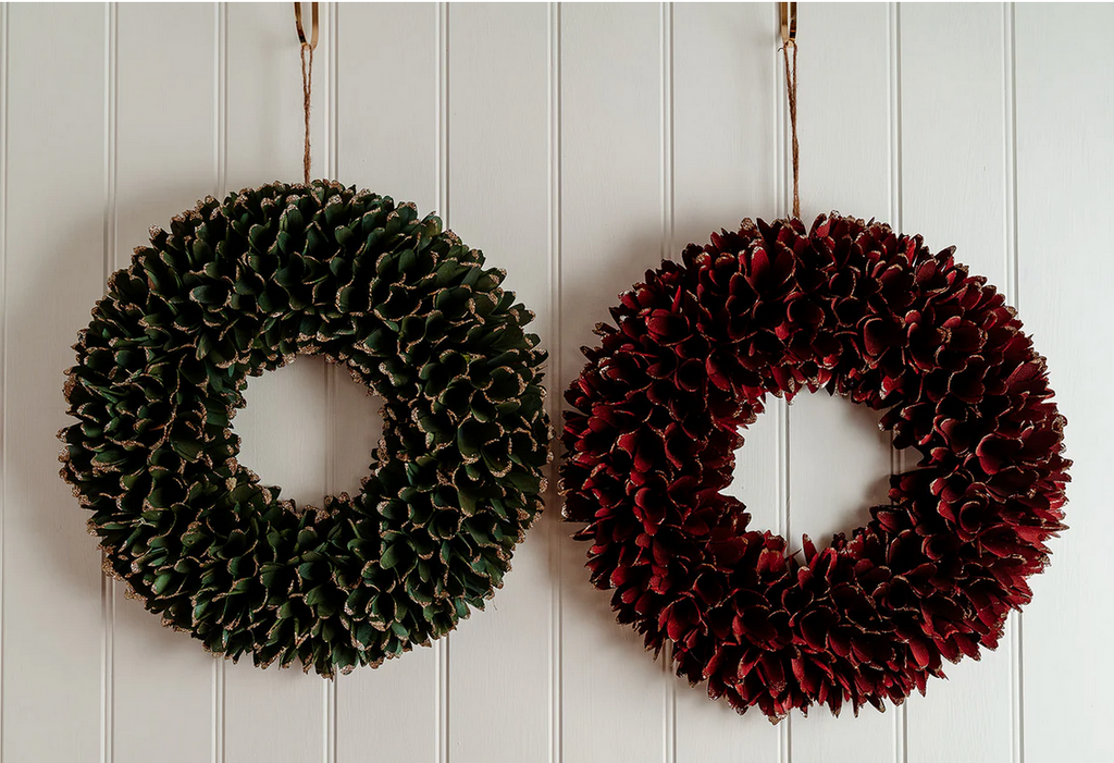 Sparkly Burgundy Christmas Wooden Wreath