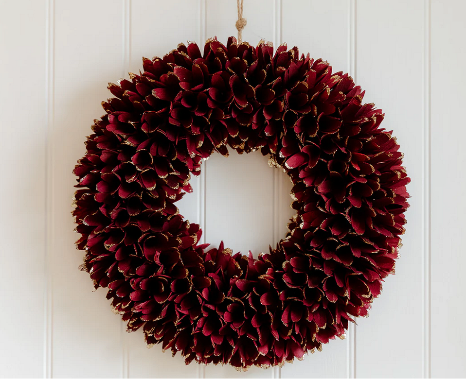 Sparkly Burgundy Christmas Wooden Wreath