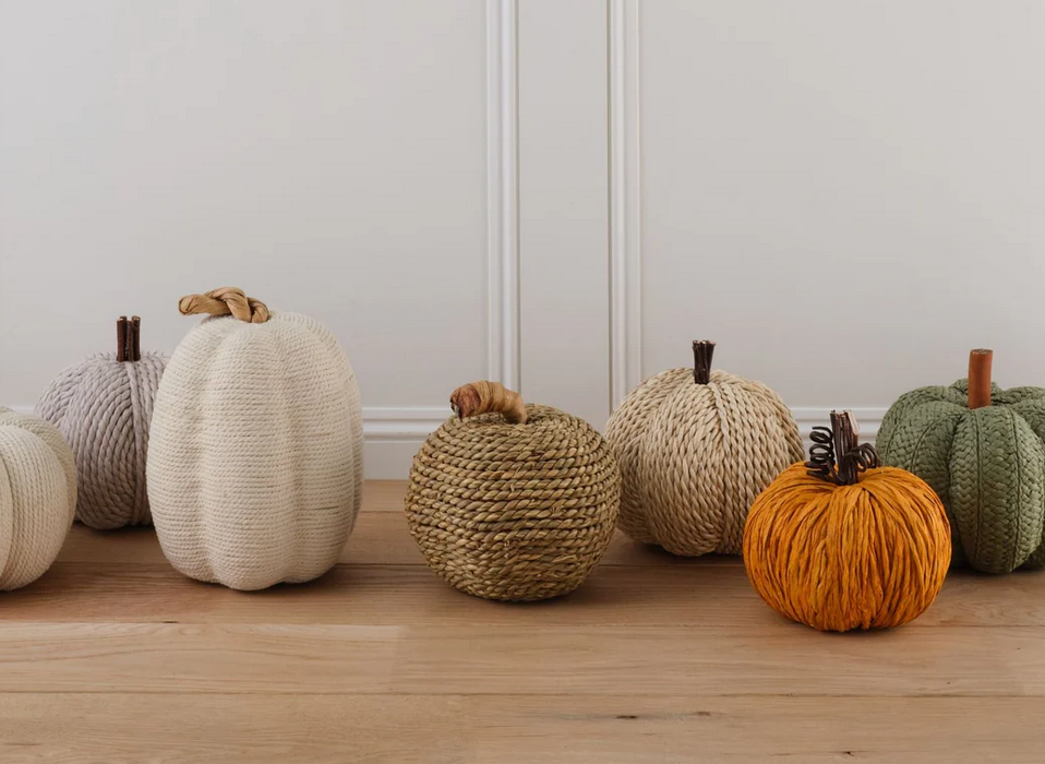 Tall Cream Cotton and Rope Pumpkin