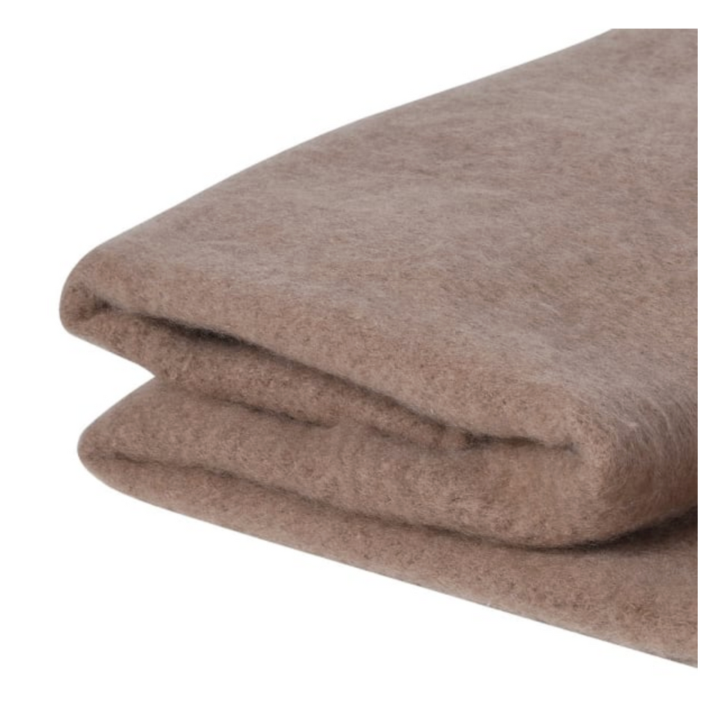 Folded brown blanket on a white background