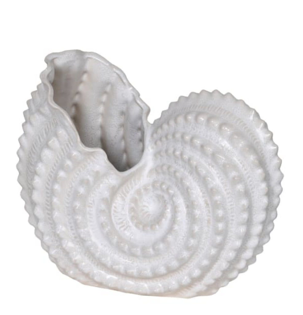 White Ceramic Shell Vase – Coastal Inspired Decorative Vase
