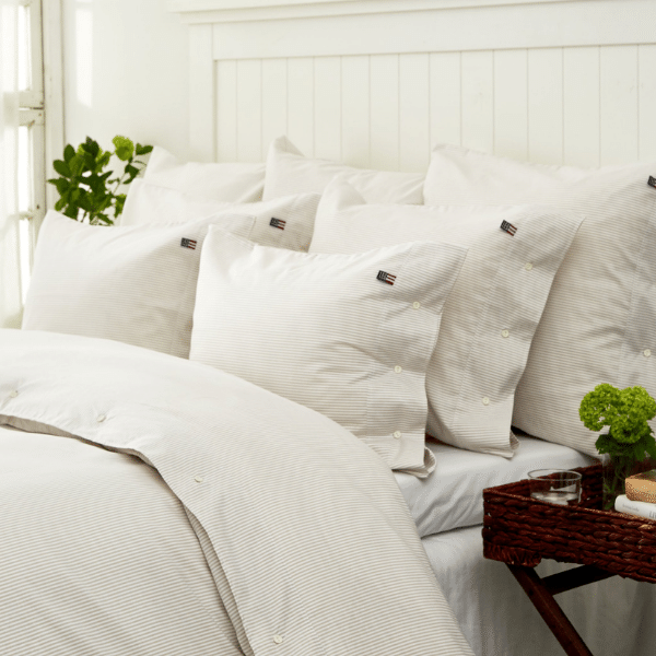 Lexington Pin Point Duvet Cover - Double Bed - Beige & White