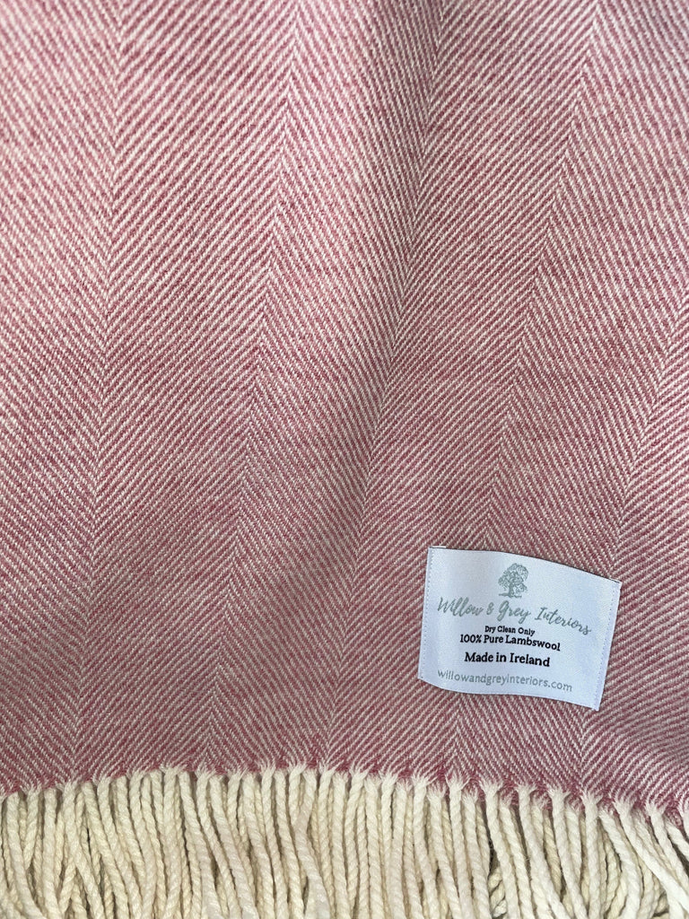 Luxury Irish Lambswool Throw - Rose, Herringbone