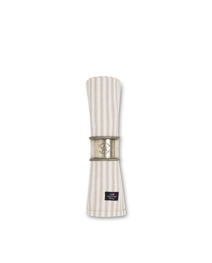 Icons Cotton Herringbone Striped Napkin, Beige/White