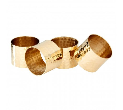 Set of 4 Brass Finish Hammered Napkin Rings
