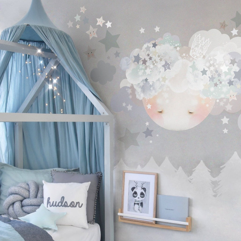 Sleepy Moon Wall Stickers - Blue