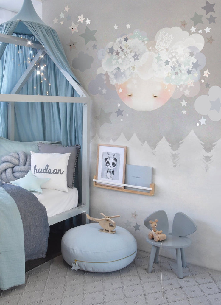 Sleepy Moon Wall Stickers - Blue